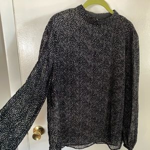 Club Monaco Sheer B&W Blouse Sz XL